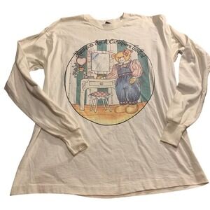 Vintage T-Shirt Tee Long Sleeve Cotton Hairdresser Bear‎ Novelty 90s Mom Large